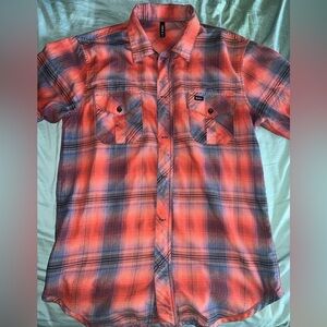 RVCA Men's Orange & Blue Plaid Zipup Shirt Grunge Skater Streetwear